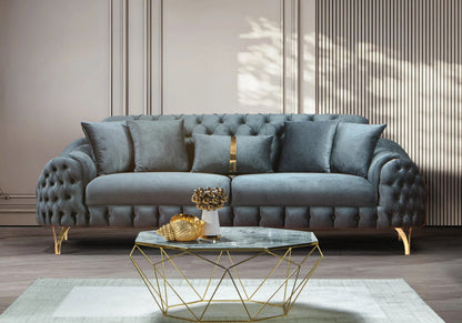 canape turc capitonne velours anthracite dore bella - Vue 8 - KOORIS