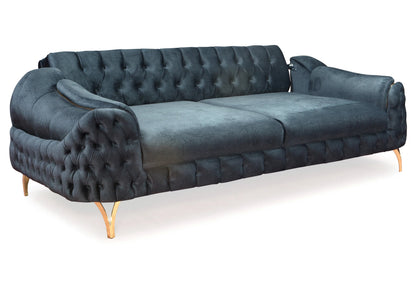 canape turc capitonne velours anthracite dore bella - Vue 3 - KOORIS