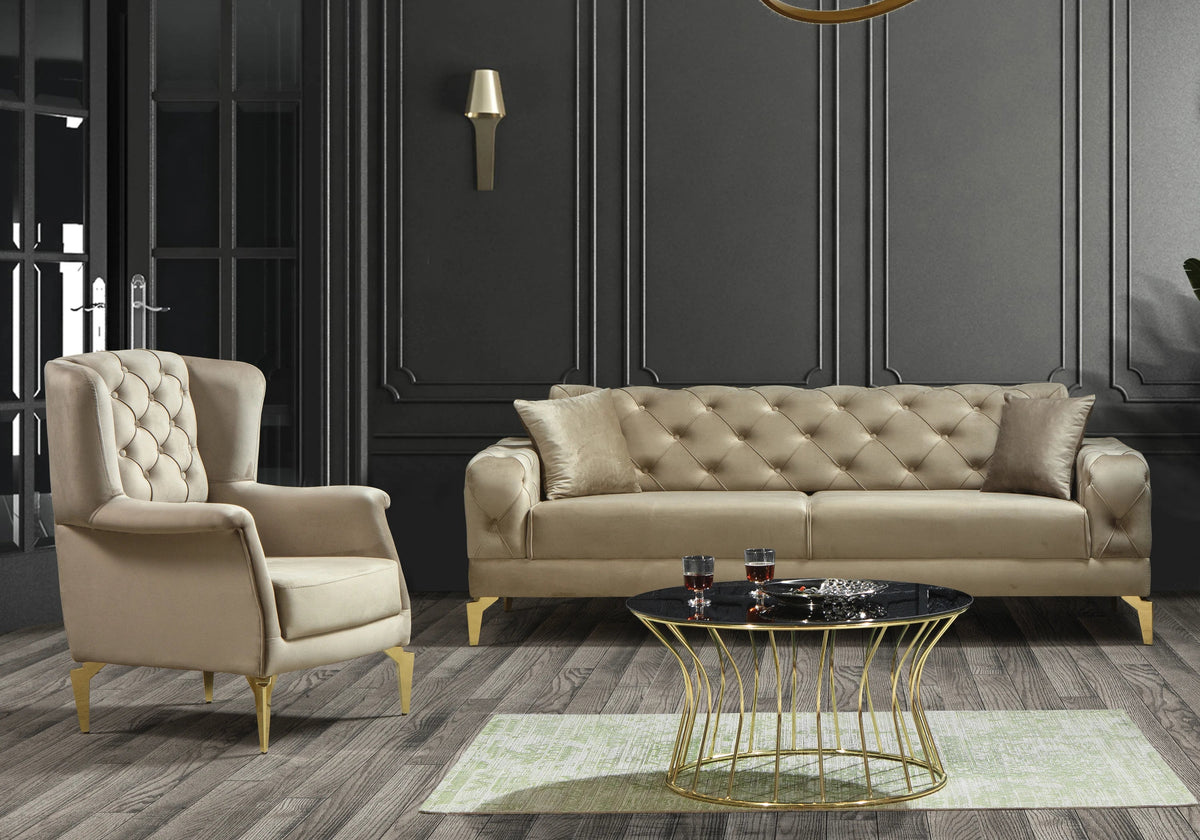 canape chesterfield velours beige ella - Vue 1 - KOORIS