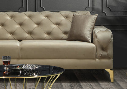 canape chesterfield velours beige ella - Vue 6 - KOORIS