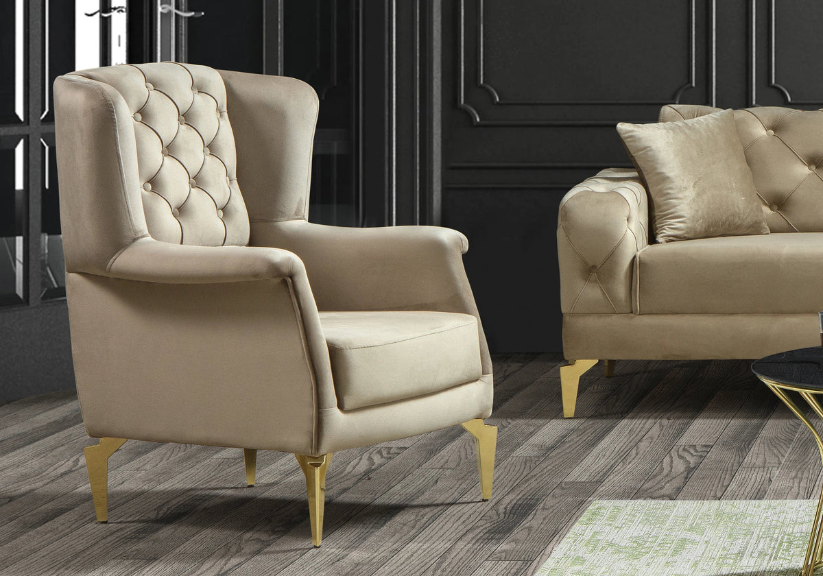 canape chesterfield velours beige ella - Vue 7 - KOORIS