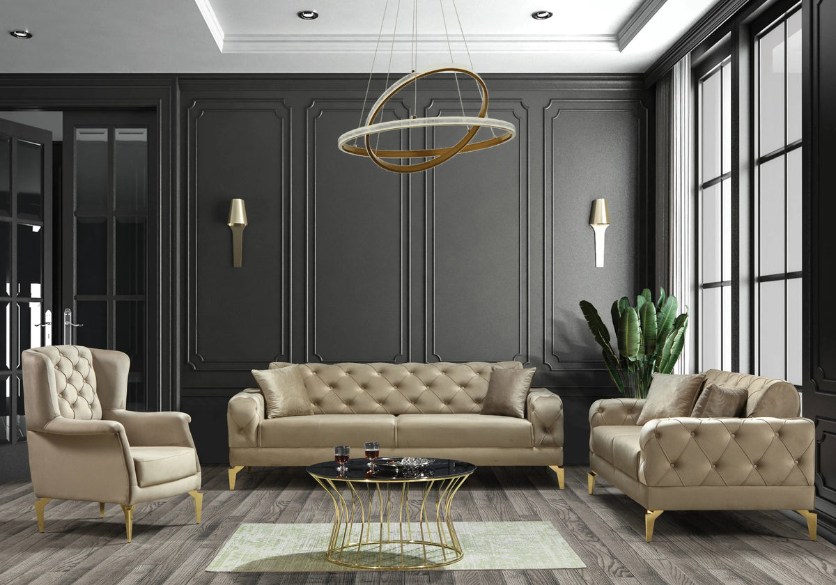 canape chesterfield velours beige ella - Vue 2 - KOORIS