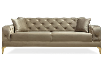 canape chesterfield velours beige ella - Vue 3 - KOORIS