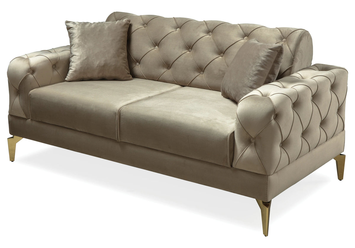 canape chesterfield velours beige ella - Vue 4 - KOORIS