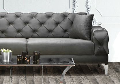 canape chesterfield velours gris argent ella - Vue 6 - KOORIS