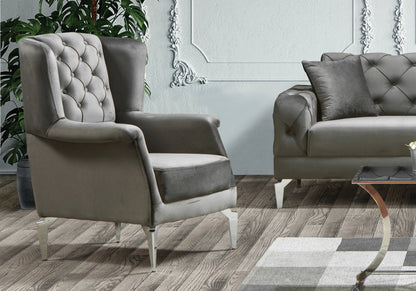canape chesterfield velours gris argent ella - Vue 7 - KOORIS
