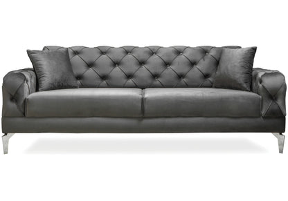 canape chesterfield velours gris argent ella - Vue 3 - KOORIS