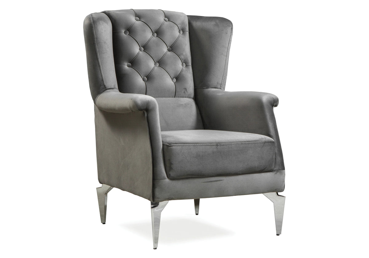 canape chesterfield velours gris argent ella - Vue 5 - KOORIS