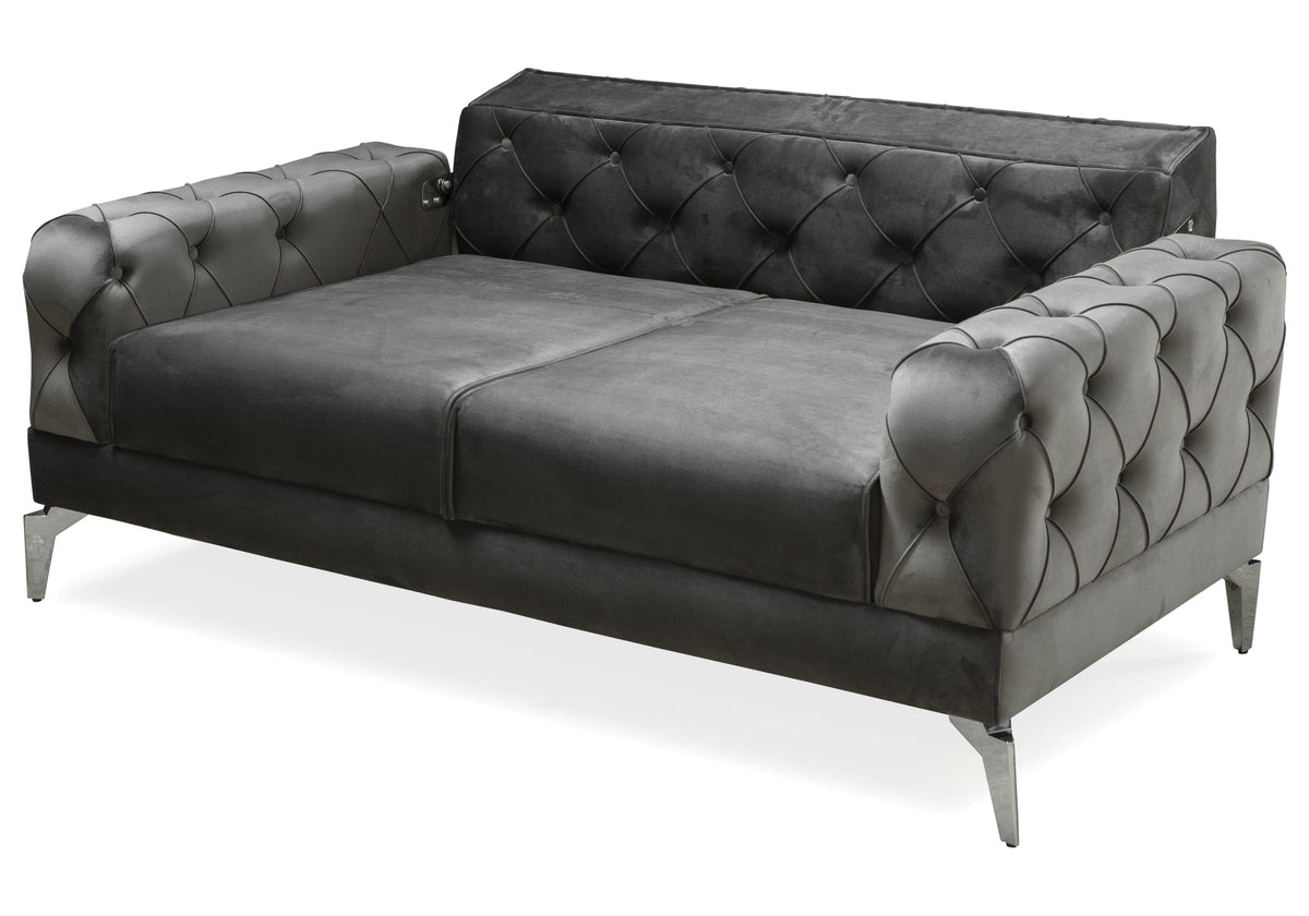 canape chesterfield velours gris argent ella - Vue 4 - KOORIS
