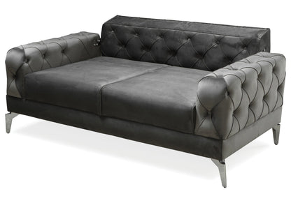 canape chesterfield velours gris argent ella - Vue 4 - KOORIS