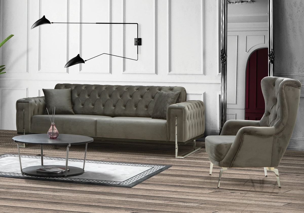 canape chesterfield capitonne velours gris inci - Vue 1 - KOORIS