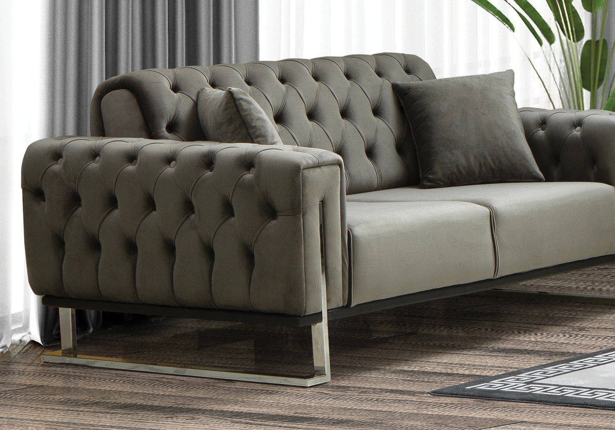 canape chesterfield capitonne velours gris inci - Vue 6 - KOORIS