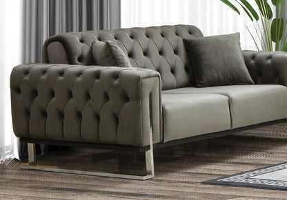 canape chesterfield capitonne velours gris inci - Vue 6 - KOORIS
