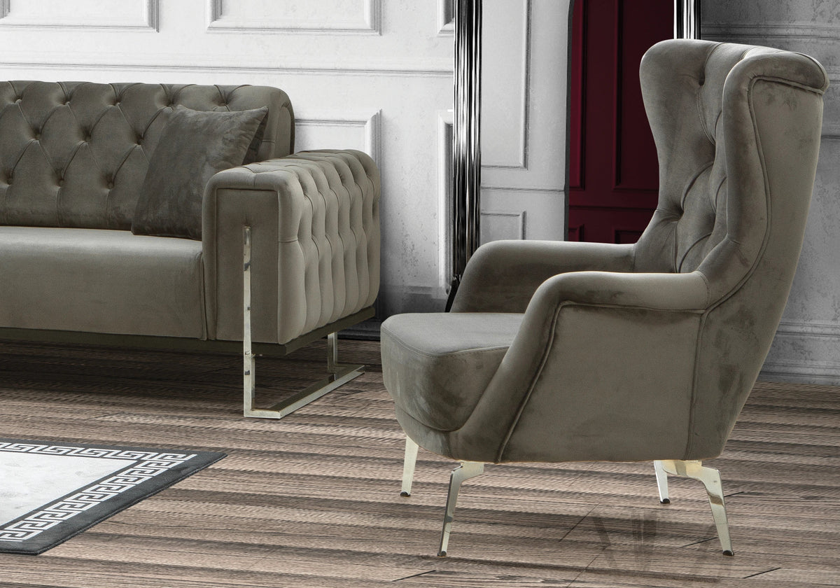 canape chesterfield capitonne velours gris inci - Vue 7 - KOORIS