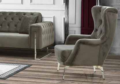 canape chesterfield capitonne velours gris inci - Vue 7 - KOORIS