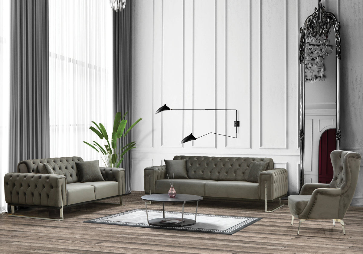 canape chesterfield capitonne velours gris inci - Vue 2 - KOORIS