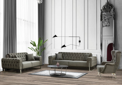 canape chesterfield capitonne velours gris inci - Vue 2 - KOORIS