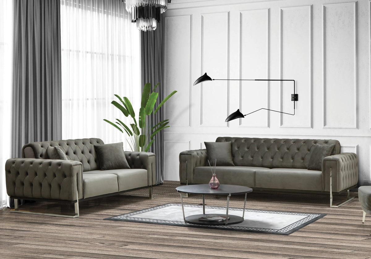 canape chesterfield capitonne velours gris inci - Vue 8 - KOORIS