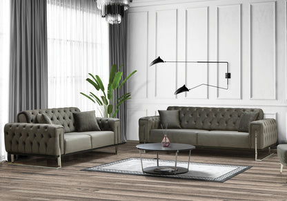 canape chesterfield capitonne velours gris inci - Vue 8 - KOORIS