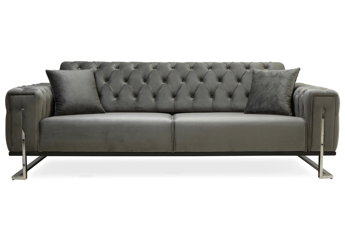 canape chesterfield capitonne velours gris inci - Vue 3 - KOORIS