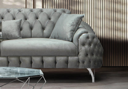 canape capitonne velours gris argent bella - Vue 6 - KOORIS