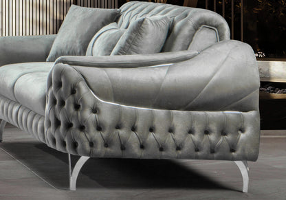 canape capitonne velours gris argent bella - Vue 7 - KOORIS