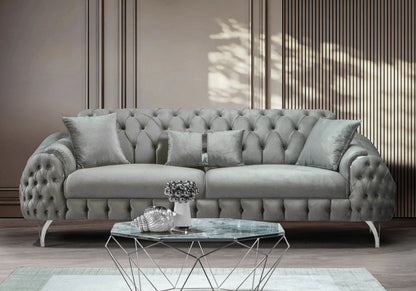 canape capitonne velours gris argent bella - Vue 8 - KOORIS