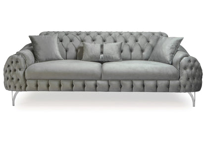 canape capitonne velours gris argent bella - Vue 3 - KOORIS
