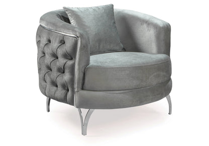canape capitonne velours gris argent bella - Vue 5 - KOORIS