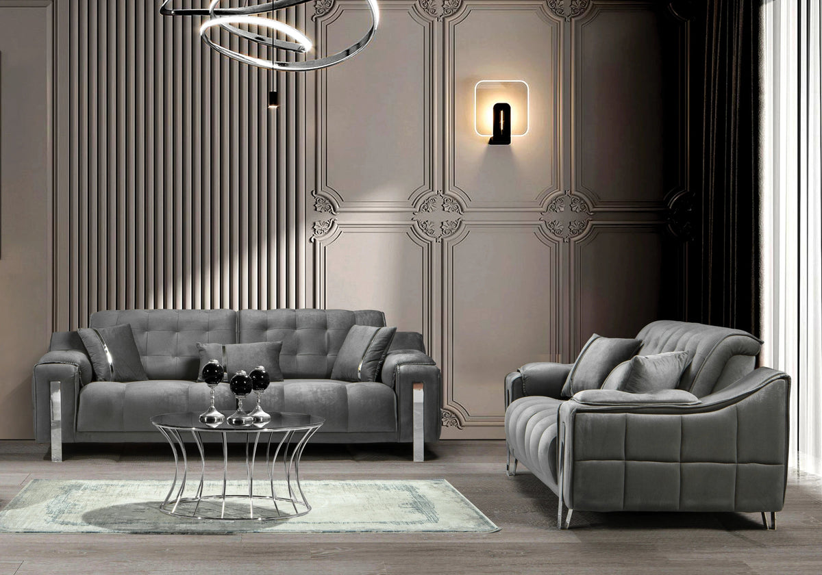 canape capitonne velours gris sinem - Vue 8 - KOORIS