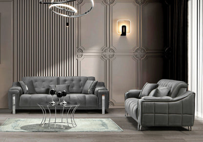 canape capitonne velours gris sinem - Vue 8 - KOORIS