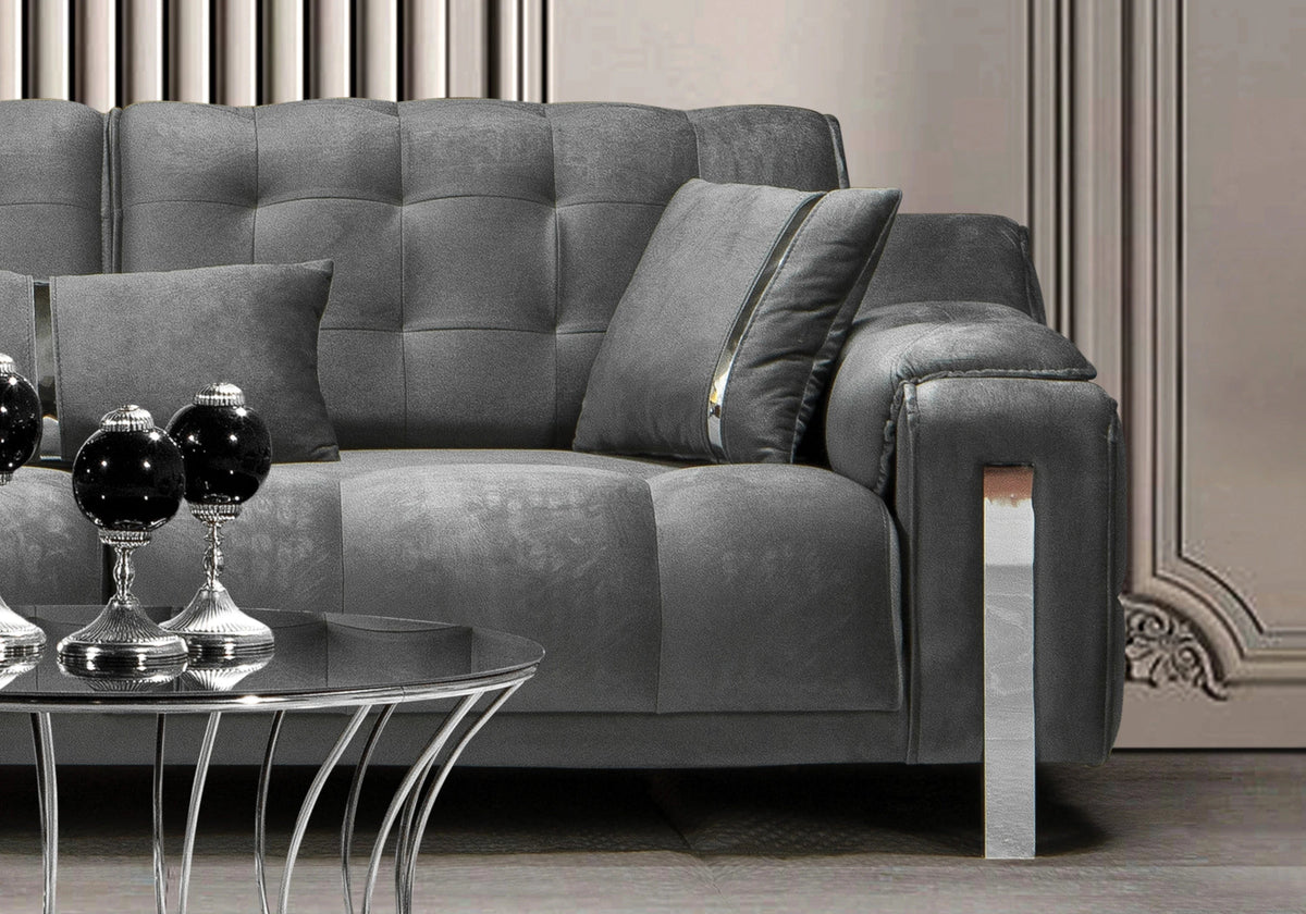 canape capitonne velours gris sinem - Vue 6 - KOORIS