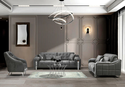 canape capitonne velours gris sinem - Vue 2 - KOORIS