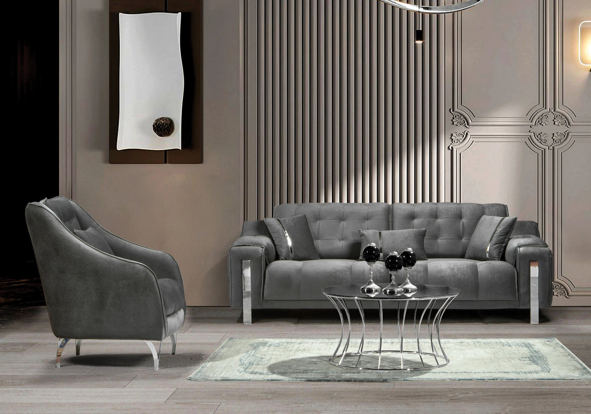 canape capitonne velours gris sinem - Vue 1 - KOORIS