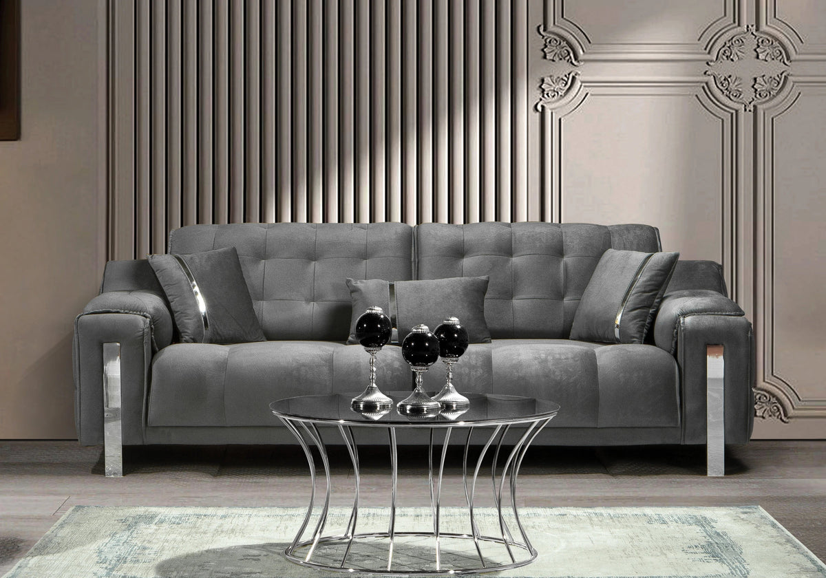 canape capitonne velours gris sinem - Vue 9 - KOORIS