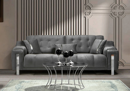 canape capitonne velours gris sinem - Vue 9 - KOORIS