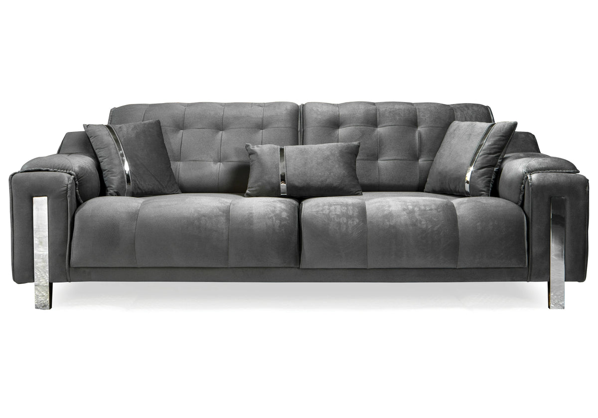 canape capitonne velours gris sinem - Vue 3 - KOORIS