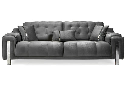 canape capitonne velours gris sinem - Vue 3 - KOORIS