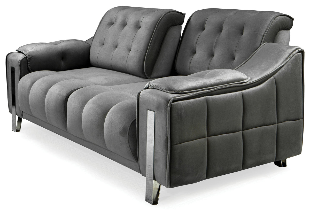 canape capitonne velours gris sinem - Vue 4 - KOORIS