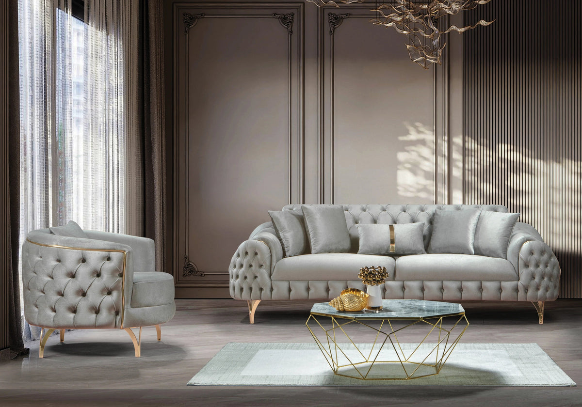 canape turc capitonne velours gris dore bella - Vue 1 - KOORIS