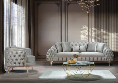 canape turc capitonne velours gris dore bella - Vue 1 - KOORIS