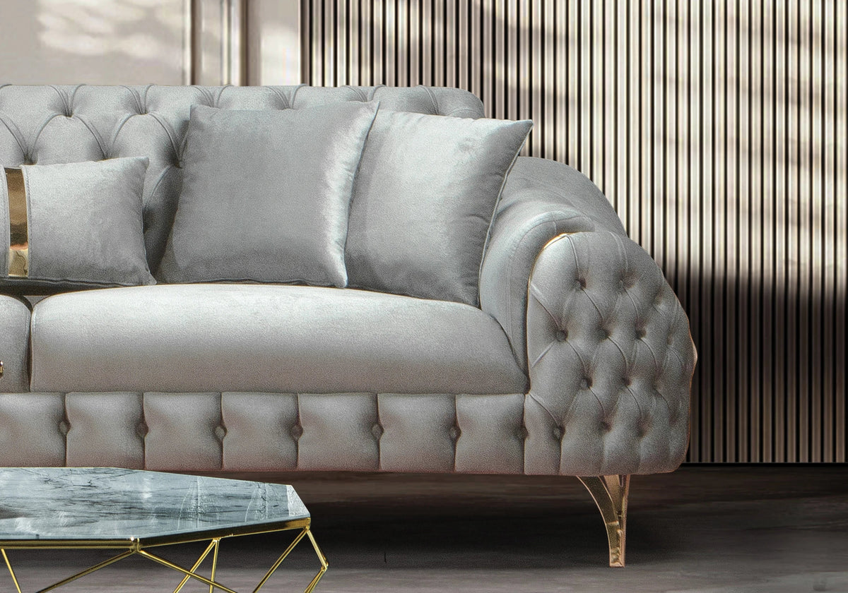 canape turc capitonne velours gris dore bella - Vue 6 - KOORIS