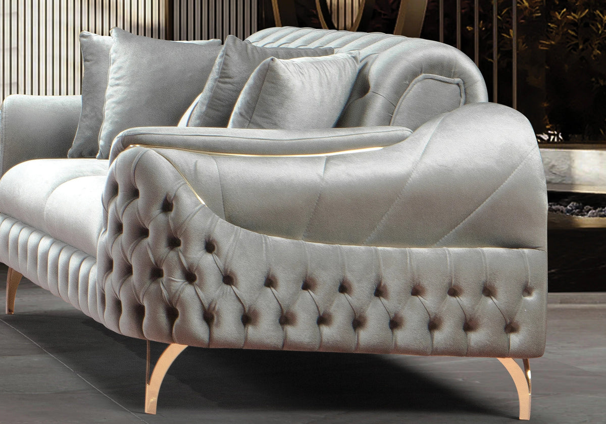 canape turc capitonne velours gris dore bella - Vue 7 - KOORIS