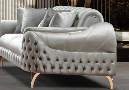 canape turc capitonne velours gris dore bella - Vue 7 - KOORIS