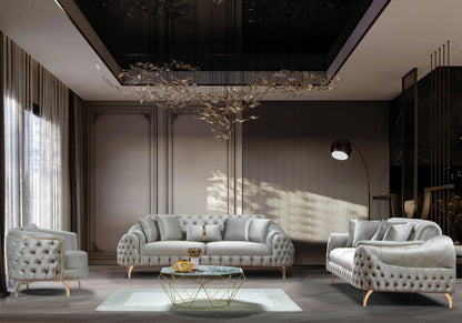 canape turc capitonne velours gris dore bella - Vue 2 - KOORIS