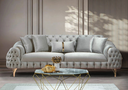 canape turc capitonne velours gris dore bella - Vue 8 - KOORIS