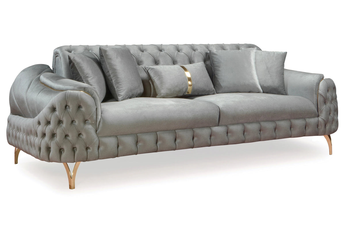 canape turc capitonne velours gris dore bella - Vue 3 - KOORIS