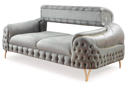 canape turc capitonne velours gris dore bella - Vue 4 - KOORIS