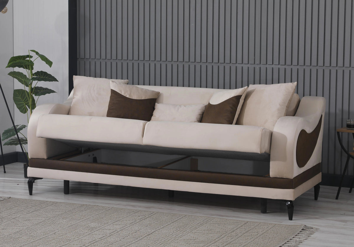 canape convertible coffre velours beige sofia - Vue 2 - KOORIS