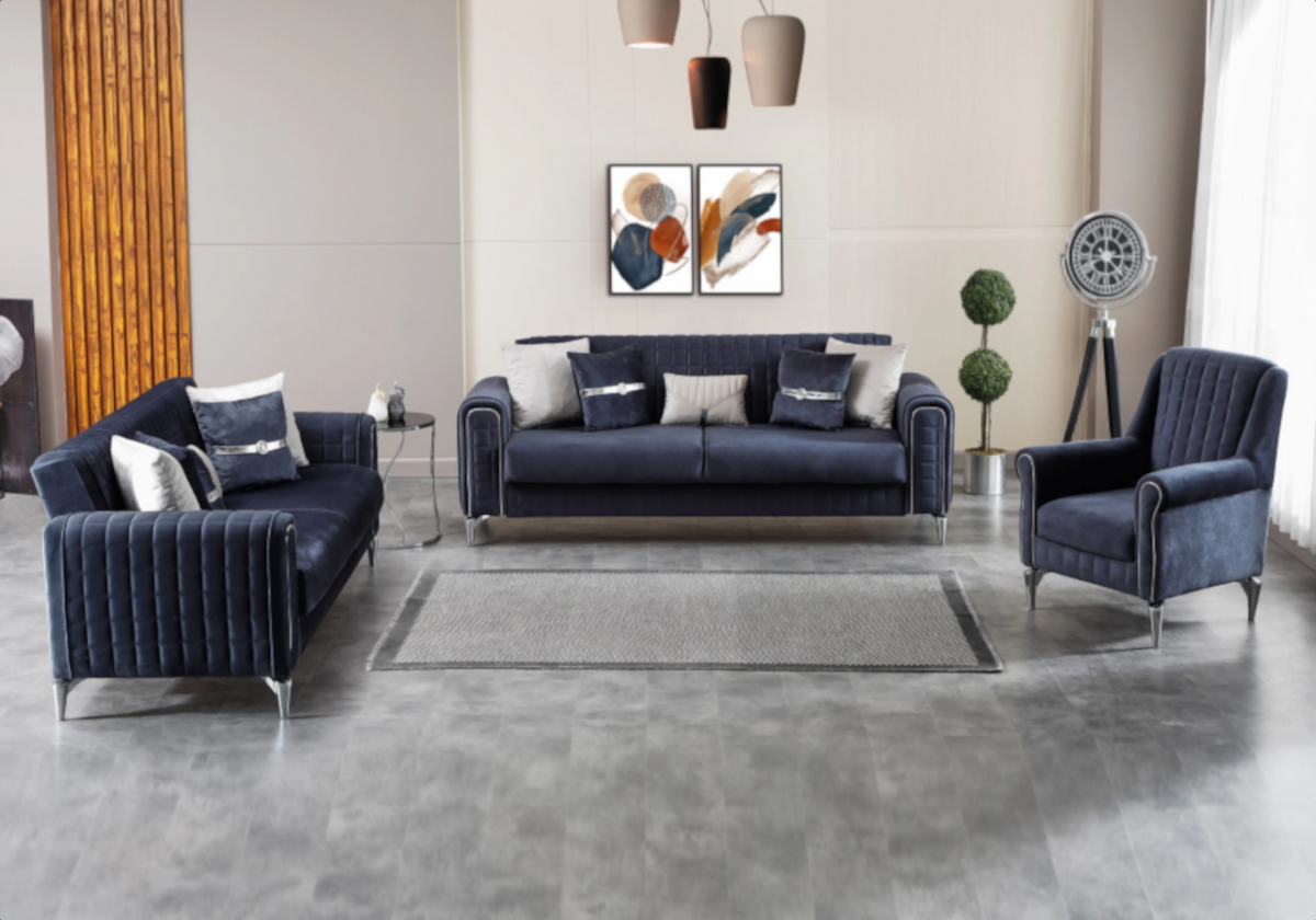 ensemble canapes 321 anthracite lit coffre atlas - Vue 1 - KOORIS